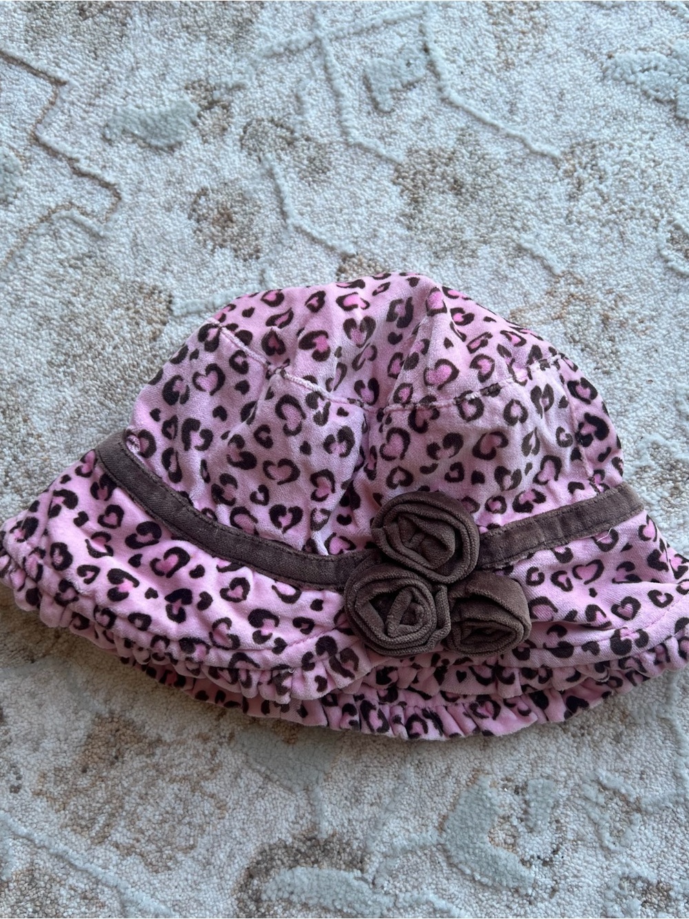 Vintage Leopard Print Rosette Velour Toddler Bucket Hat